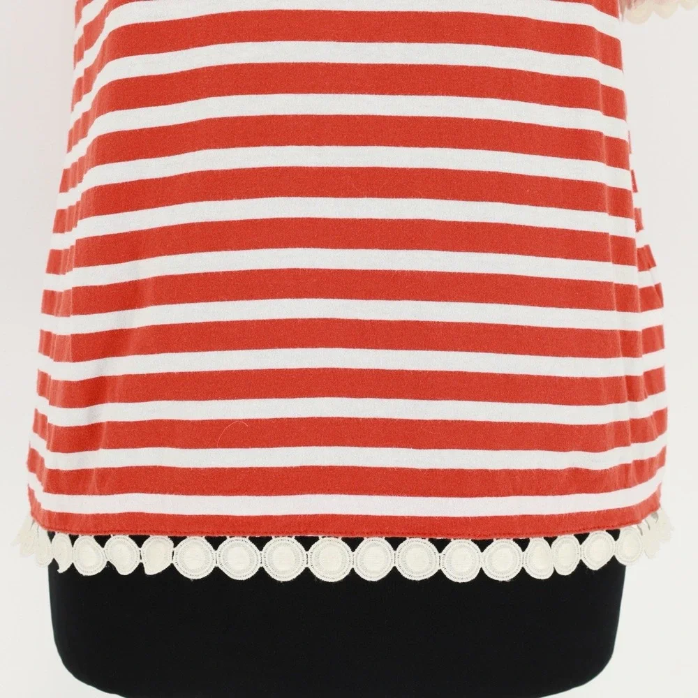 J. Crew Red White Stripe Lace Short Sleeve Crewneck Pullover Cotton Top F7534 XS